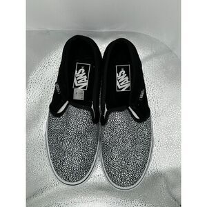 Vans Asher Slip-On Sneaker Black/White Leopard Print Size 6.5